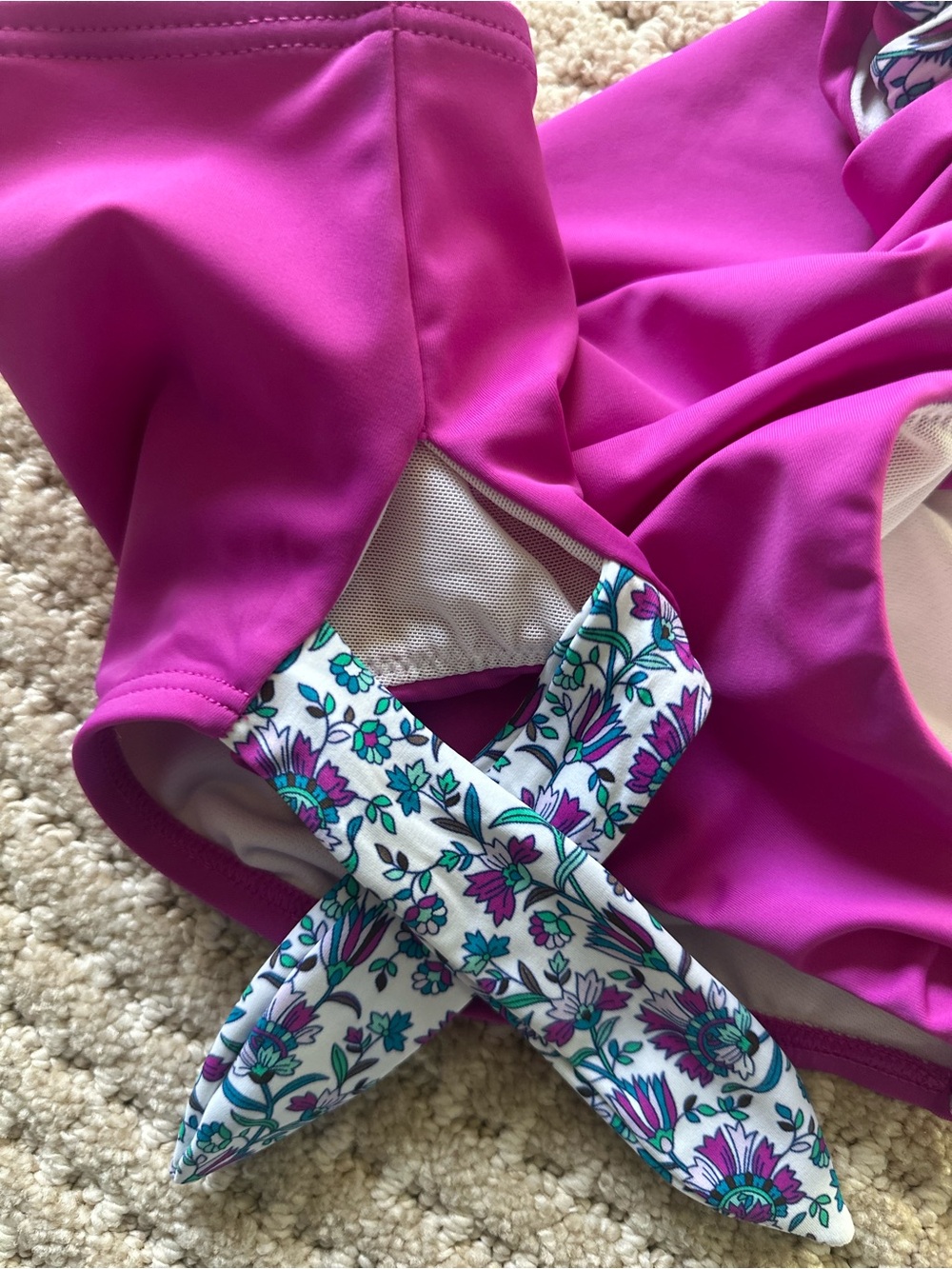Swimsuits For All Floral Tie-Front Bikini Top with Magenta High-Waist Bottoms - Picture 4 of 11